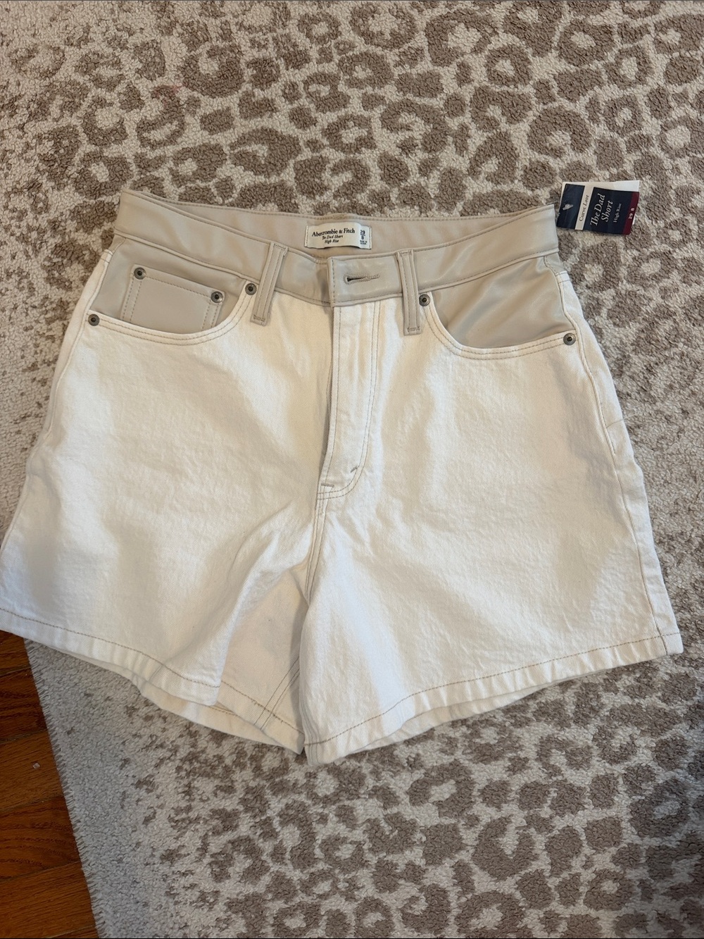 Abercrombie & Fitch Cream Two-Tone High-Waist Jean Shorts NWT